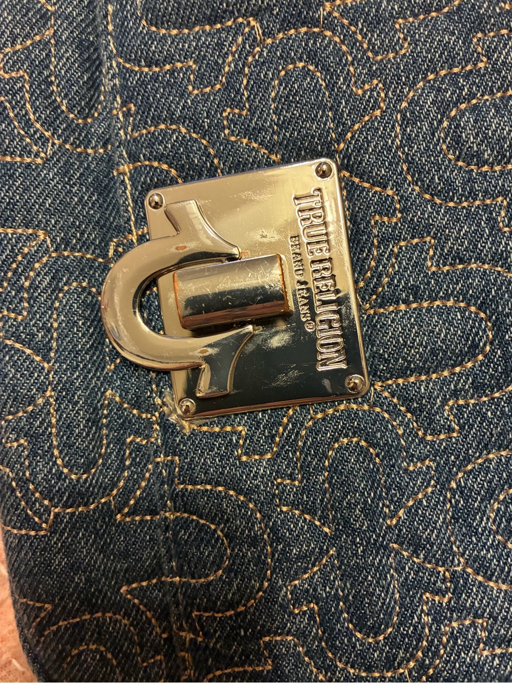 True Religion Denim Shoulder Bag with Silver Plate